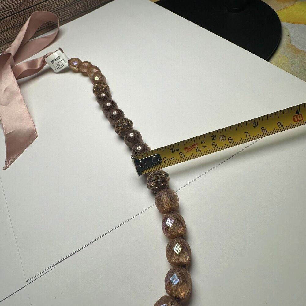 Ann Taylor LOFT Long Beaded Ribbon Necklace Pink & Brown NWT $34.50 - Picture 6 of 9
